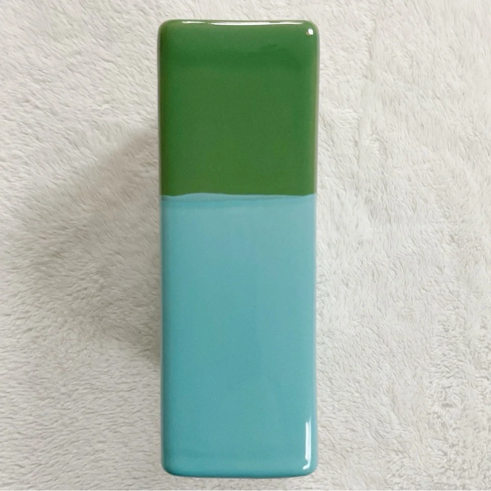 Red Envelope Portugal Ceramic Vase Green Blue Color Block Modern 6”